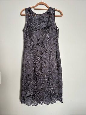 Adrianna Papell Gray Lace Midi Dress
